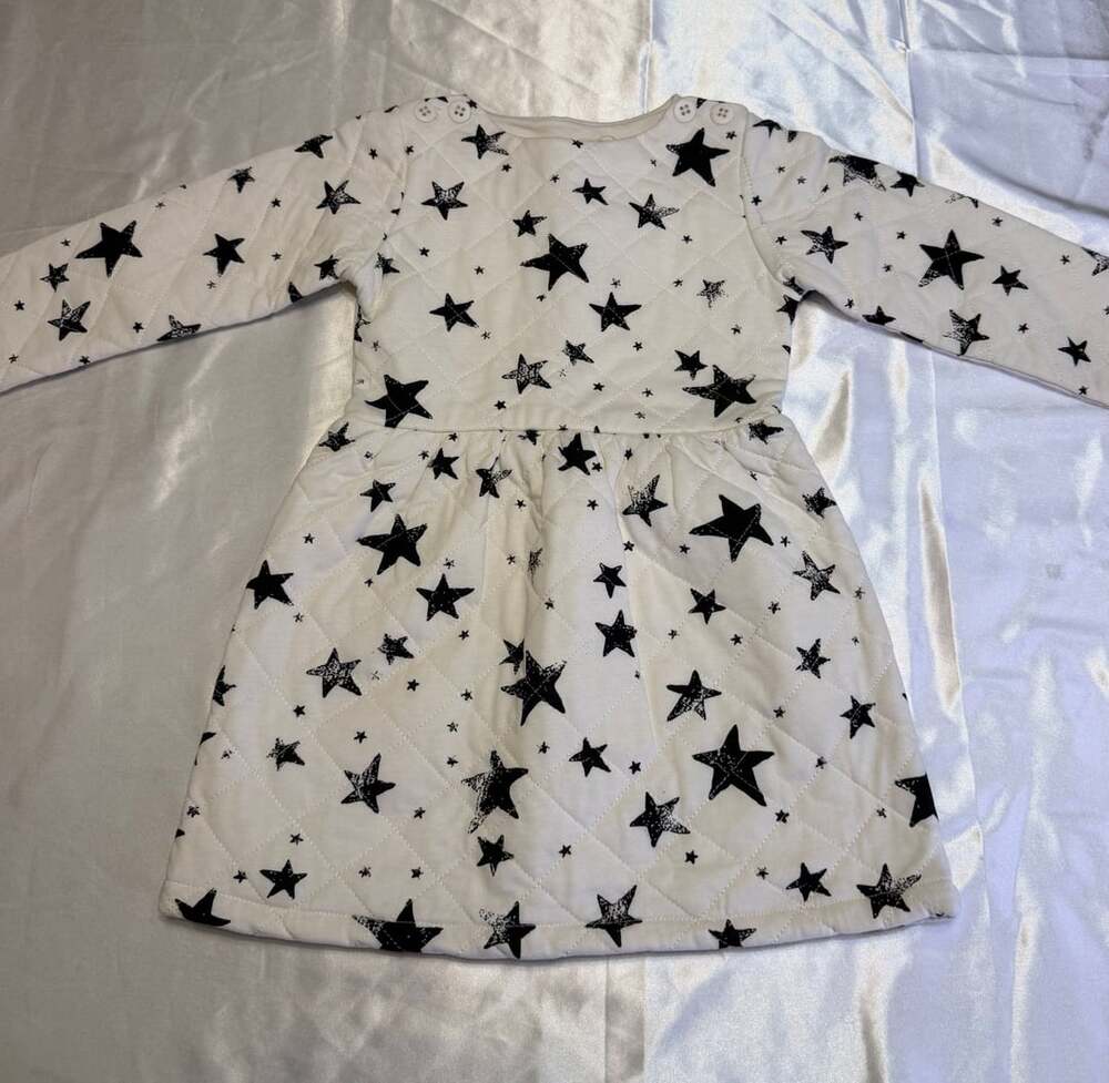 Noé & Zoë Berlin Cosmic Dress Cream Ecru Star Print Size 2Y organic cotton